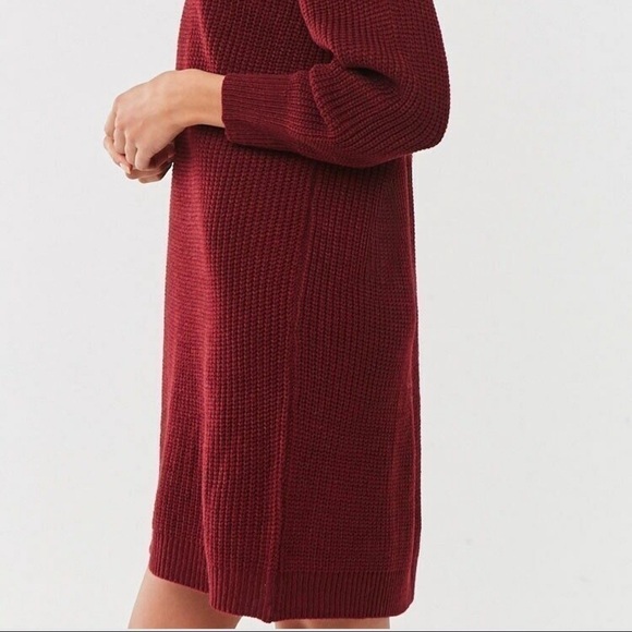 NEW-VINE & Love Back Cutout  Burgundy Ribbed Knit Sweater Mini Dress Size Large - Picture 3 of 9